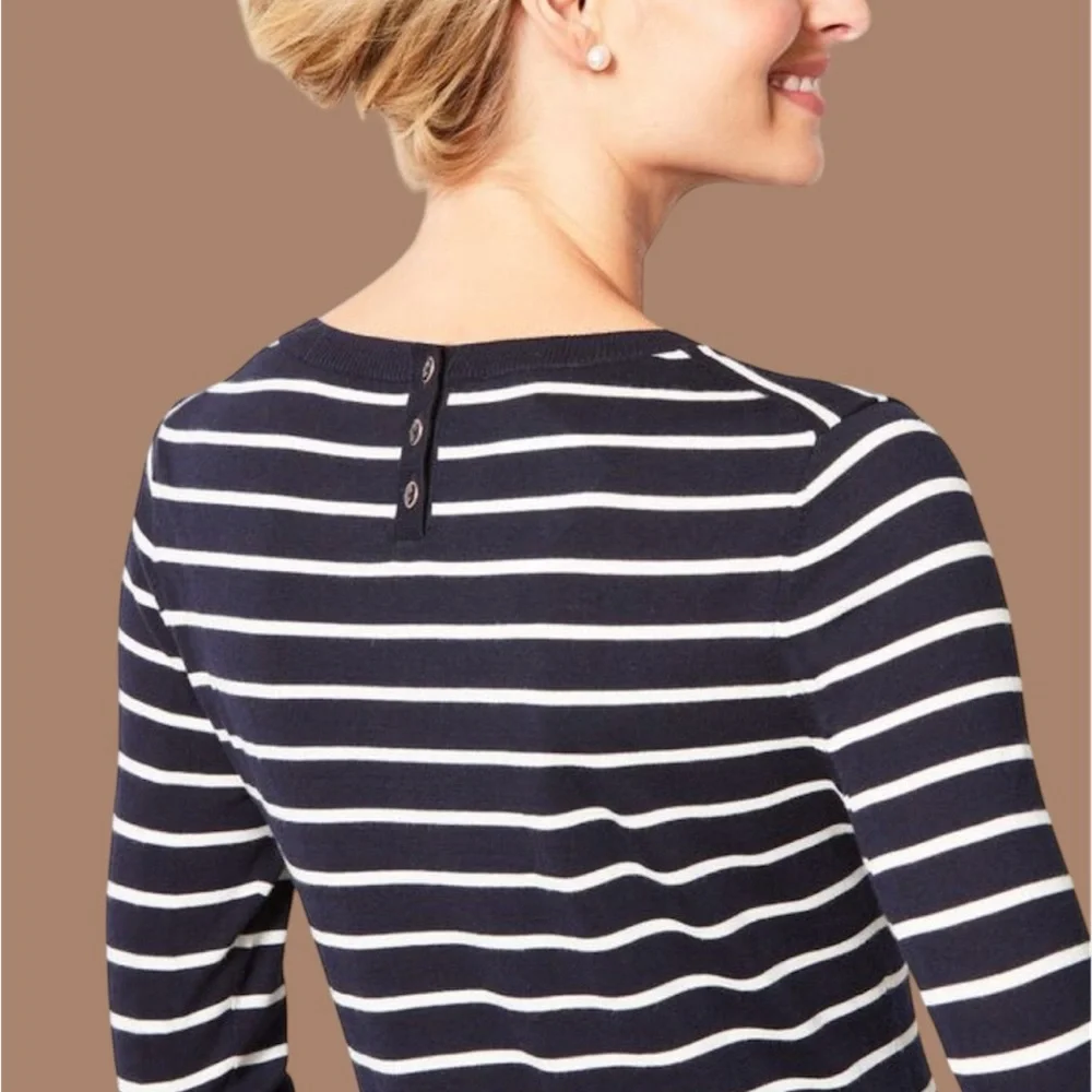 Talbot's Women's Striped Corgi LS Sweater Crewneck | Navy & White | X-Large - Picture 2 of 6